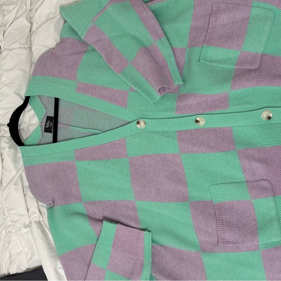 Dressed in LALA Mint and Lavender Checkered Cardigan - Picture 2 of 2
